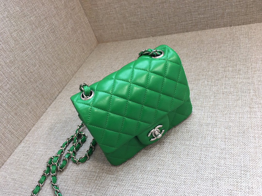 Mini Classic Flap Lambskin Bag A01115 Green/Silver